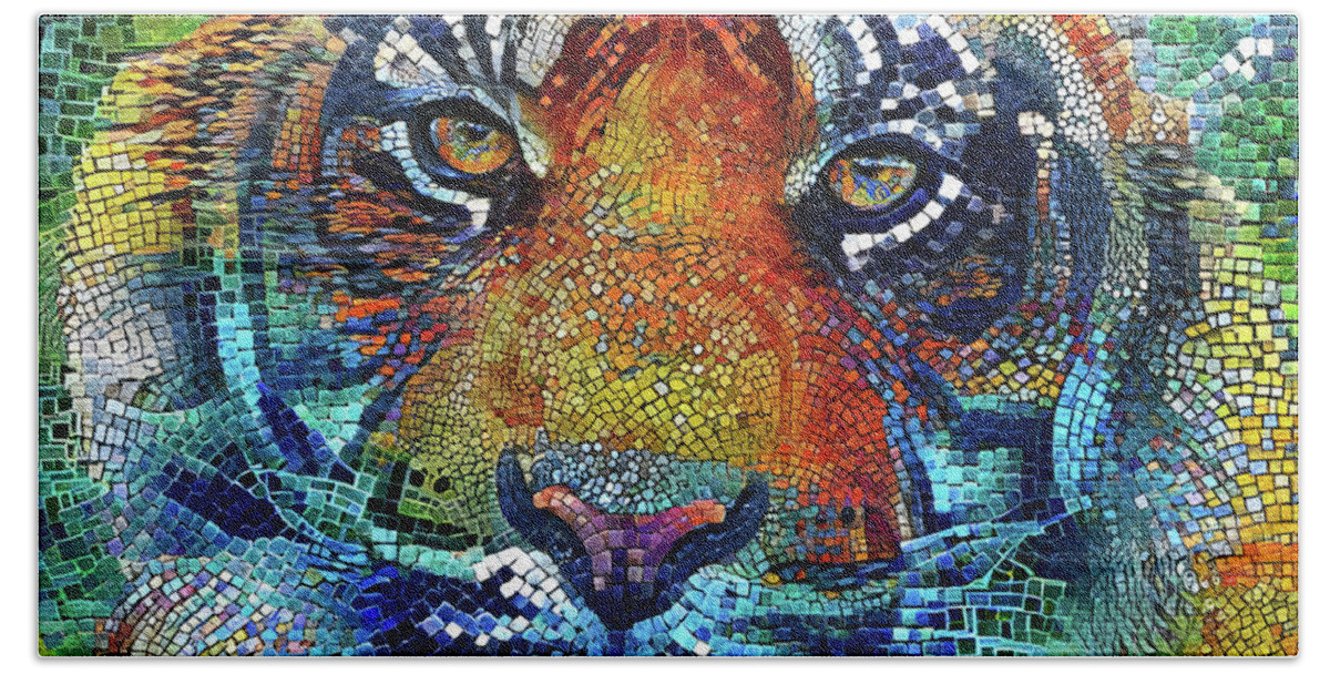 Tiger Bath Towel featuring the digital art Colorful Tiger Mosaic Art by Peggy Collins