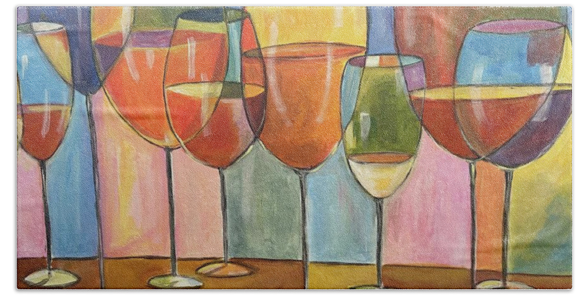 Color Bath Towel featuring the painting Colorful Wine Glasses by Denice Palanuk Wilson
