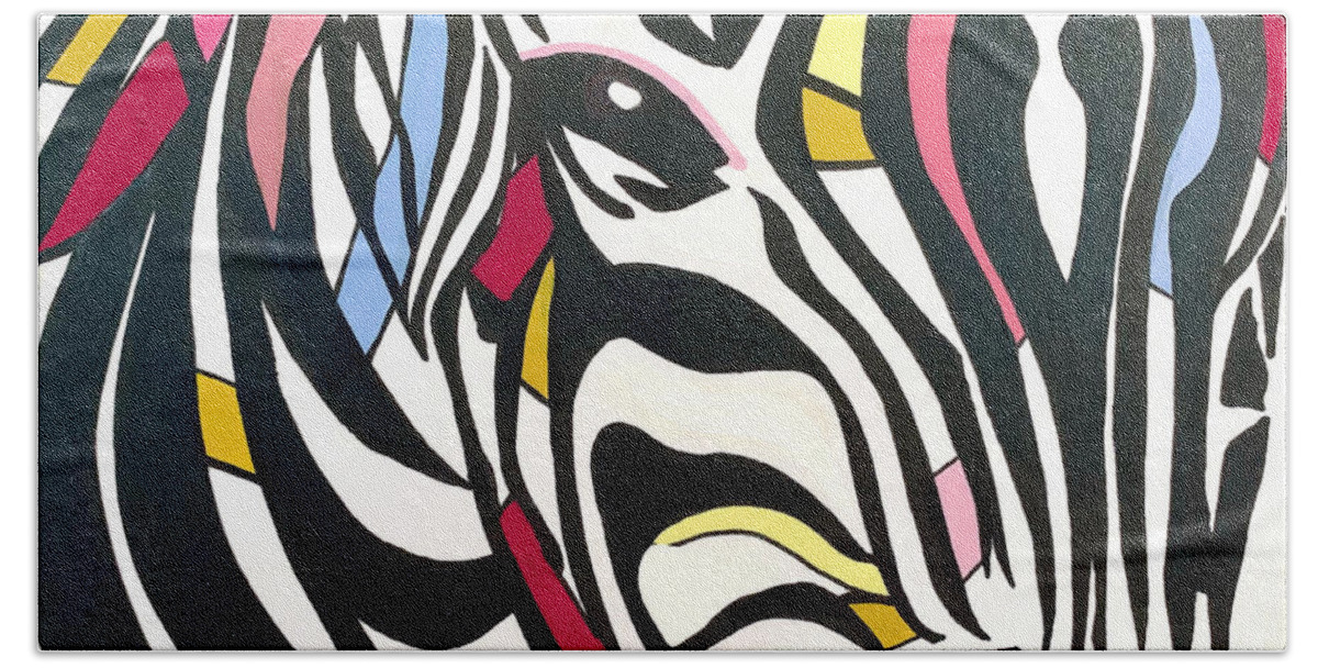 Zebra Hand Towel featuring the painting Colorful Zebra Painting by Christie Olstad