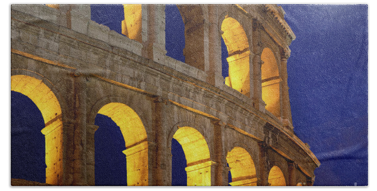 Colosseum Hand Towel featuring the photograph Colosseum and moon by Inge Johnsson