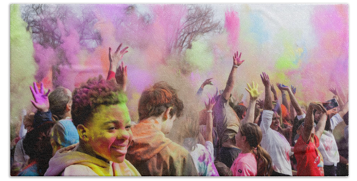 Photo Art Bath Towel featuring the photograph Colourful Holi Day by Theresa Tahara