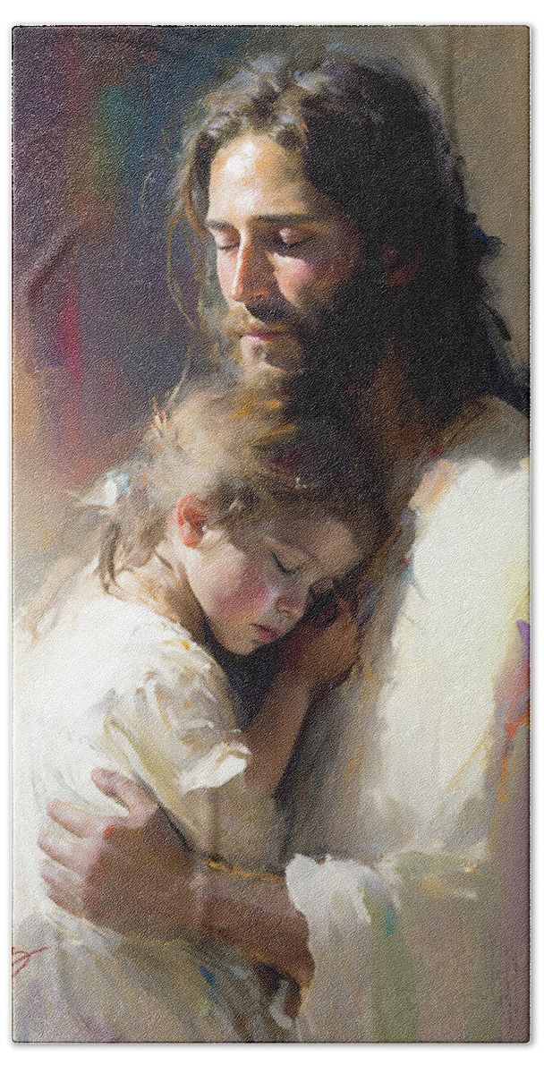 Comfort The Children Hand Towel featuring the painting Comfort the Children by Greg Collins
