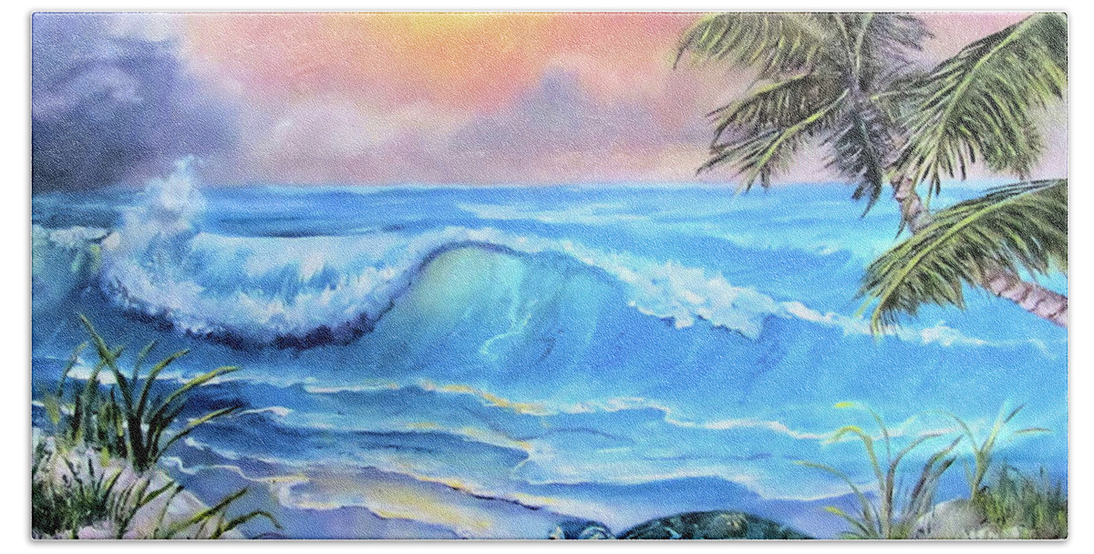 Sea Turtle Bath Towel featuring the painting Coming Ashore by Joel Smith