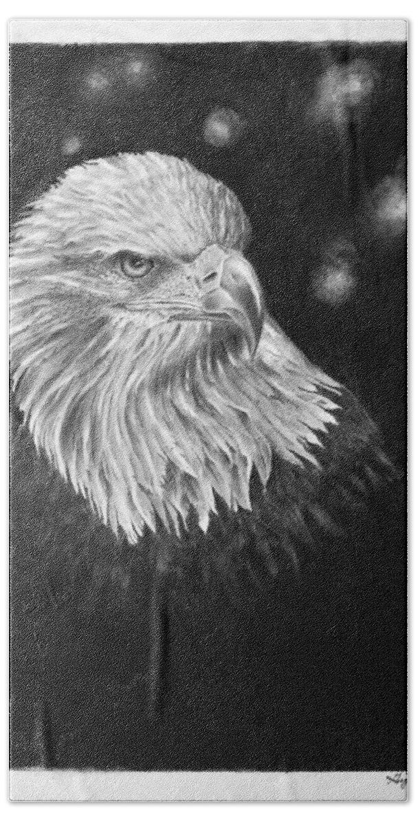 Eagle Hand Towel featuring the drawing Commanding Gaze by Greg Fox