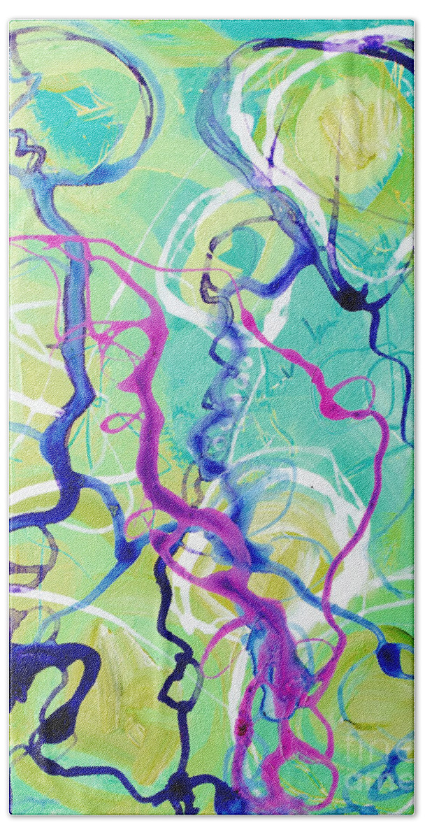Commercial Art Decor Bath Towel featuring the painting Contemporary Abstract - Crossing Paths No. 2 - Modern Artwork Painting No. 5 by Patricia Awapara