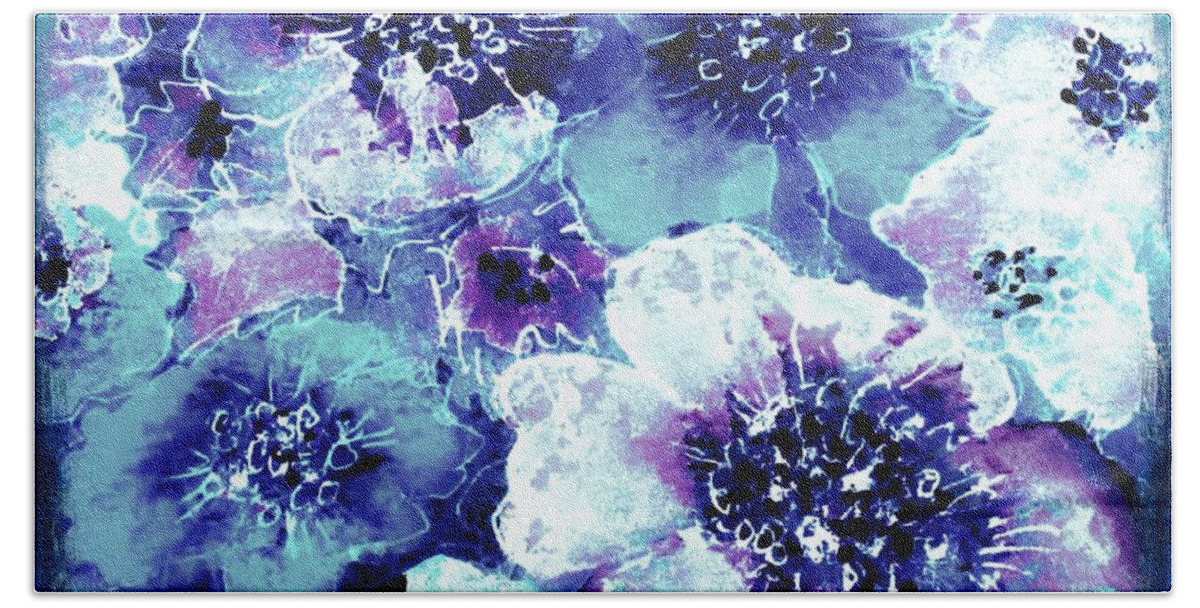 Multi-colored Fantasy Flowers Bath Towel featuring the painting Contemporary Floral Abstract by Hazel Holland