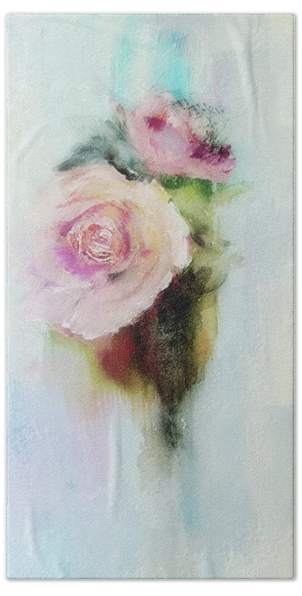 Contemporary Hand Towel featuring the painting Contemporary Rose Watercolor Painting by Lisa Kaiser