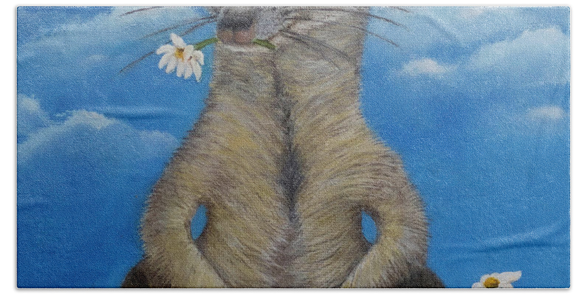 Meerkat Hand Towel featuring the painting Cool-Kat by Shirley Dutchkowski
