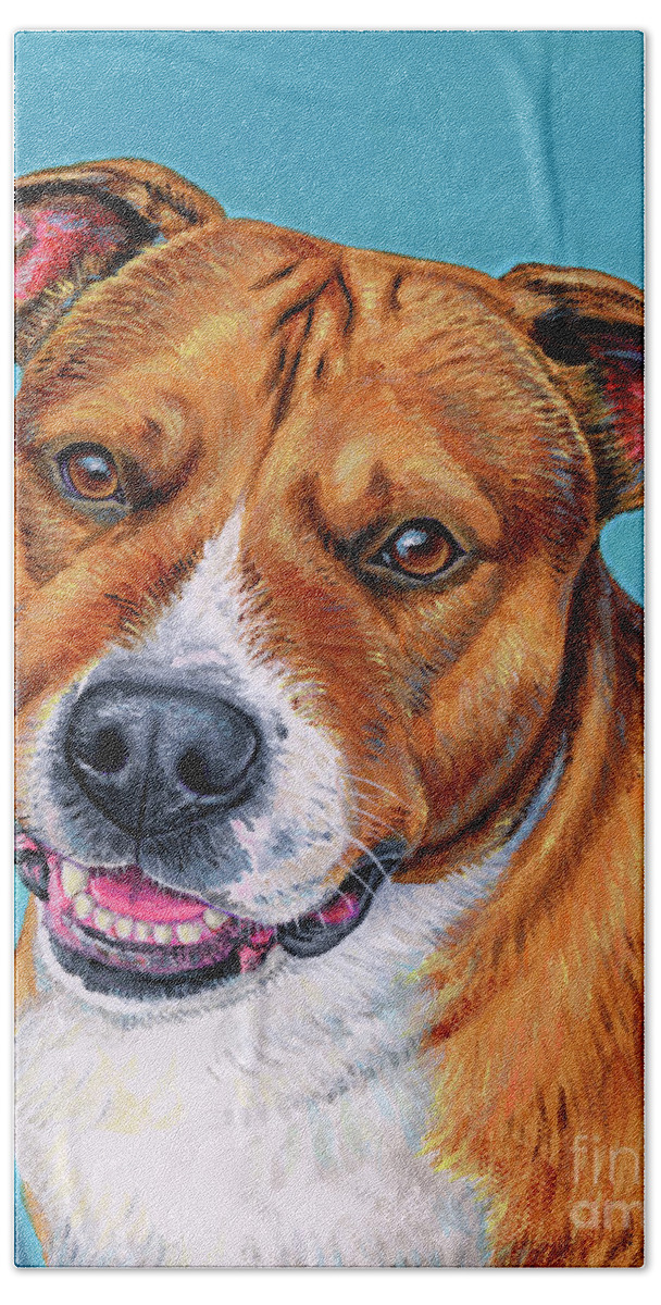Dog Bath Towel featuring the painting Cooper the Pitbull Terrier by Rebecca Wang