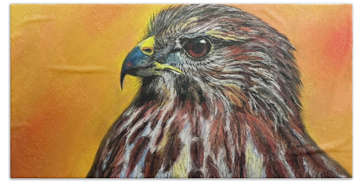 Hawk Hand Towel featuring the pastel Coopers Hawk by Lyn DeLano