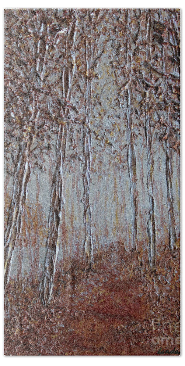 Trees Hand Towel featuring the painting Copper Forest SOLD by Linda Donlin