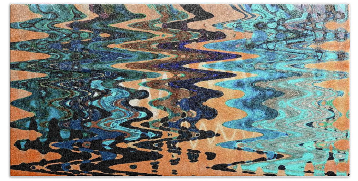 Abstract Bath Towel featuring the mixed media Coral and Blue Abstract Movement by Sharon Williams Eng