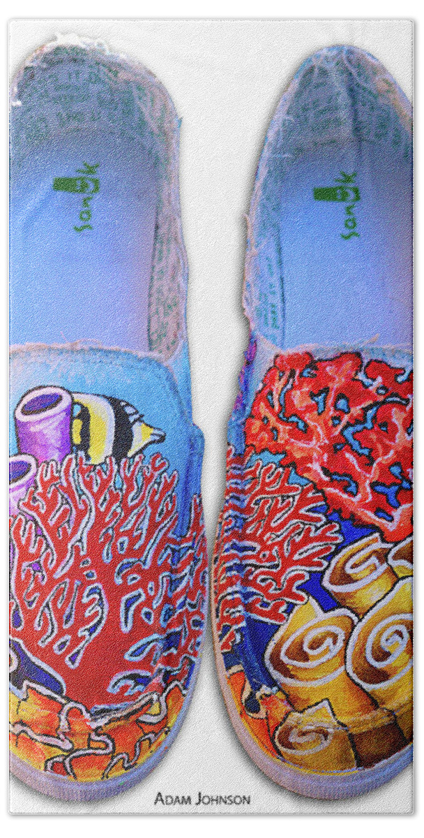 Coral Bath Towel featuring the painting Coral Reefer Sanuks by Adam Johnson