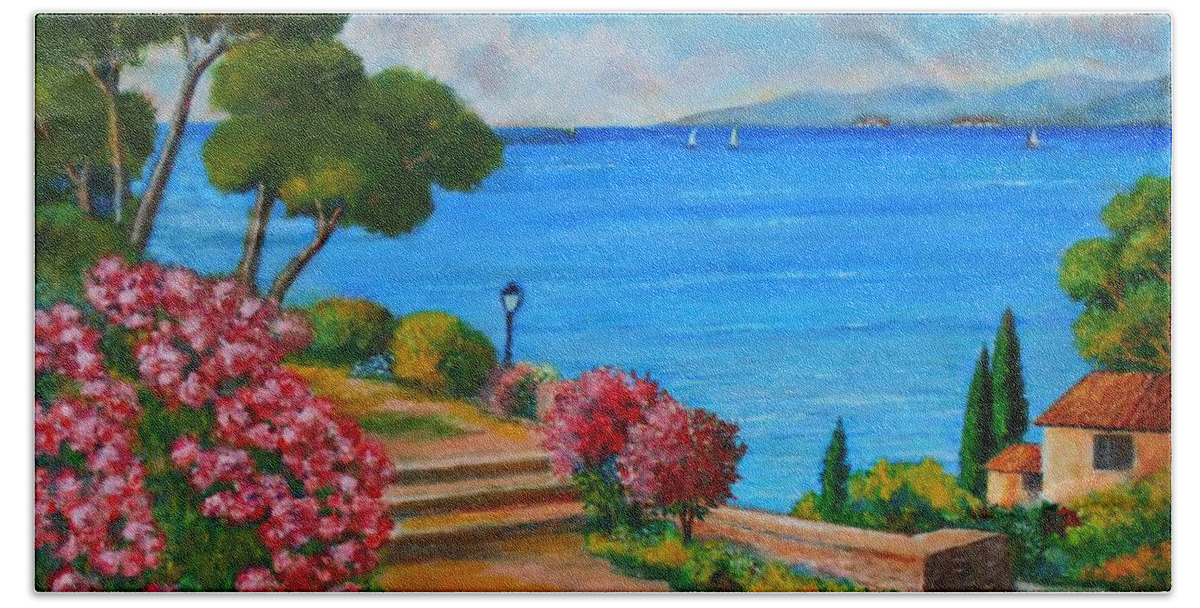 Corfu Bath Towel featuring the painting Corfu Island-greece by Konstantinos Charalampopoulos