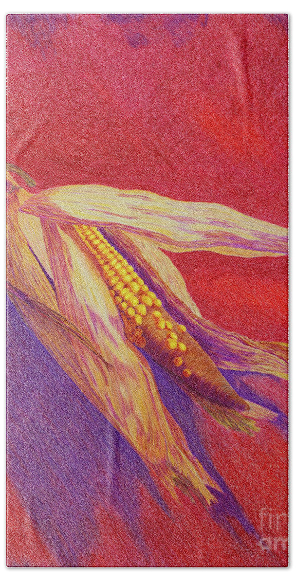 Corn Bath Towel featuring the drawing Corn Cob by Garry McMichael