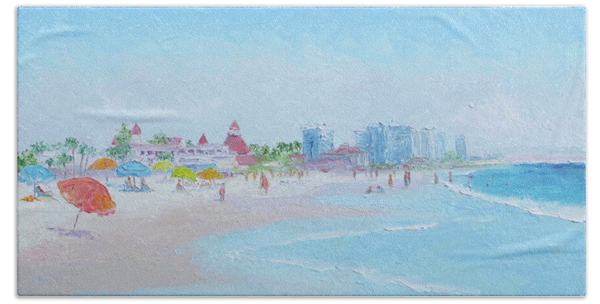 Beach Hand Towel featuring the painting Coronado Beach San Diego Impression by Jan Matson