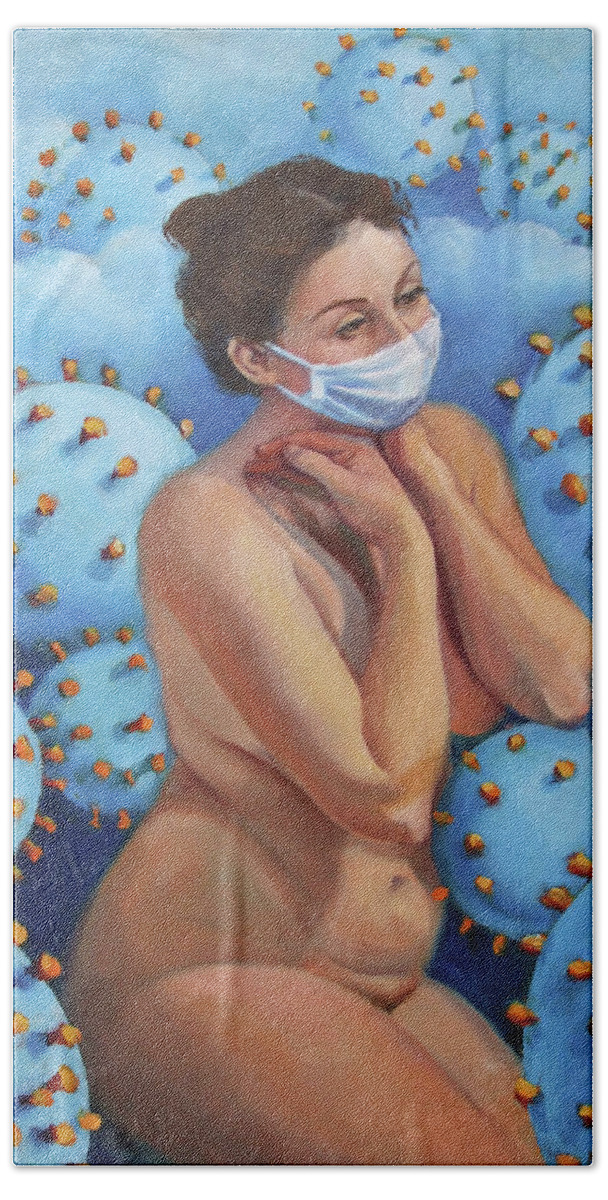 Oil Painting Hand Towel featuring the painting Coronavirus Blues by Marian Berg
