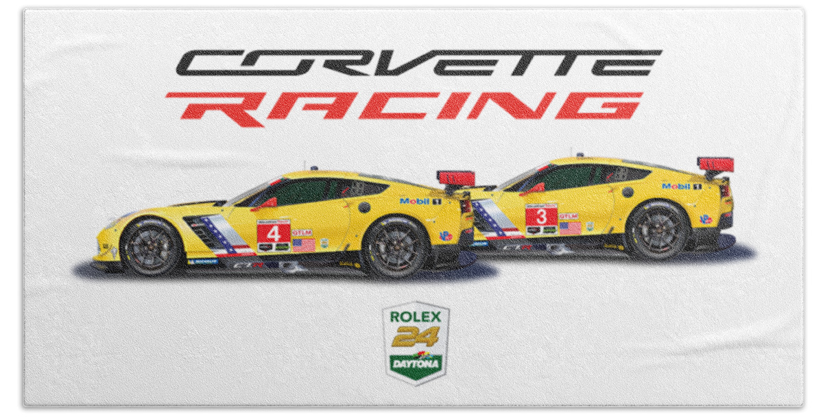 Corvette Racing Poster (no Background) Hand Towel featuring the drawing Corvette Racing Poster by Alain Jamar