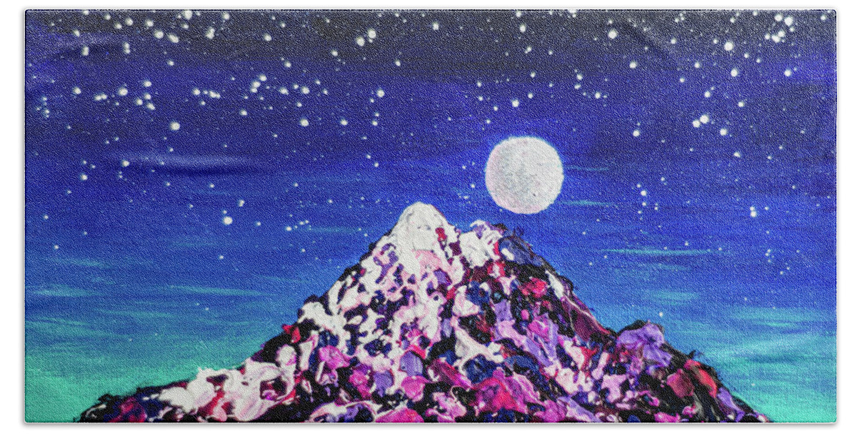 Mountain Hand Towel featuring the painting Cosmic Snowstorm by Ashley Wright