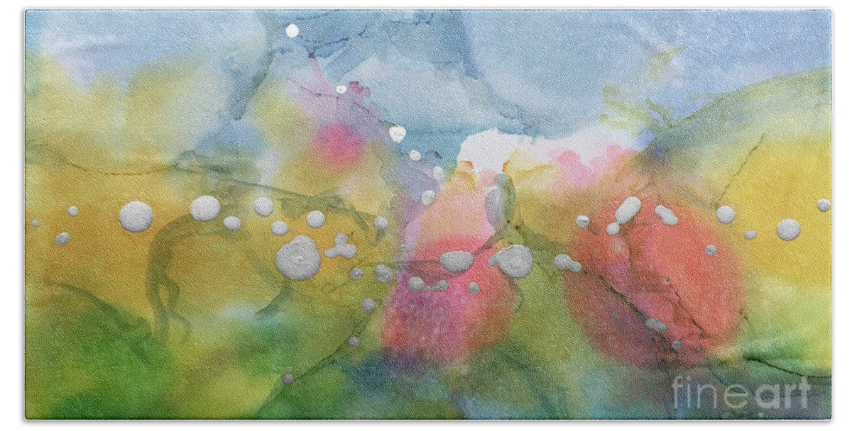 Abstract Bath Towel featuring the painting Cotton Candy by Linda Cranston