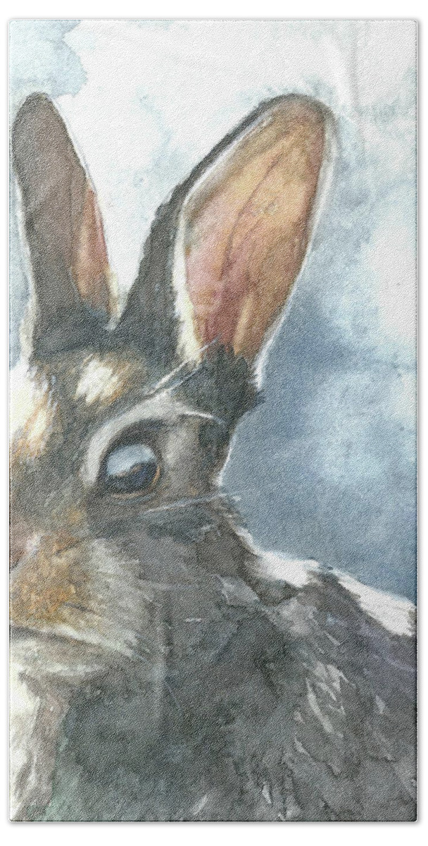 Rabbit Bath Towel featuring the painting Cottontail Rabbit by Pamela Schwartz