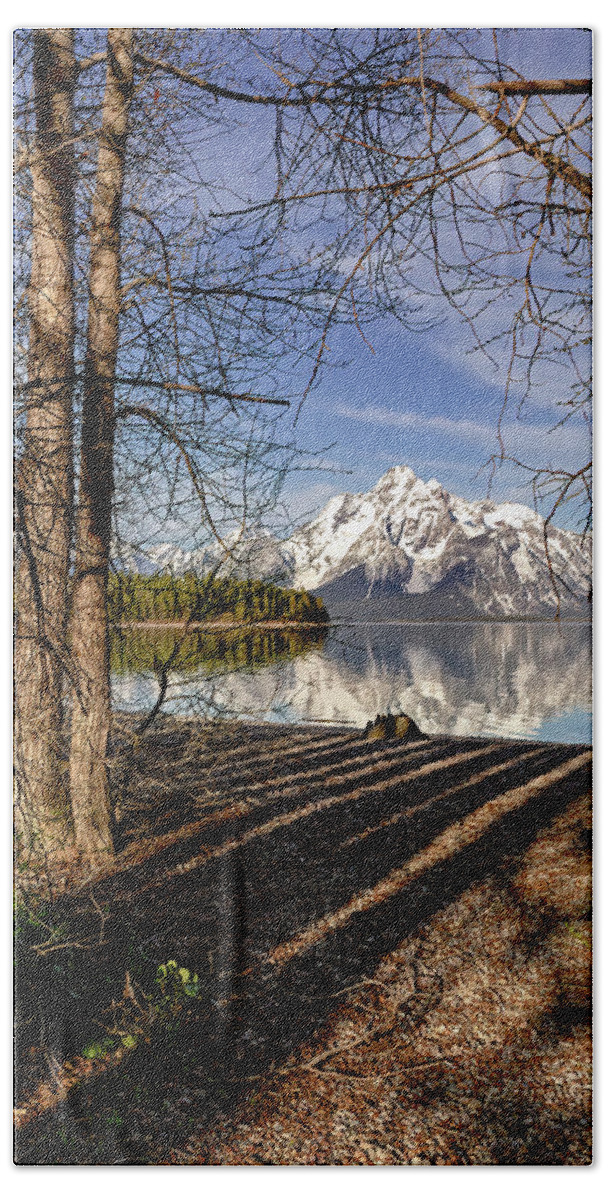 Grand Teton National Park Bath Towel featuring the photograph Coulter Bay at Grand Teton National Park by Jack Bell