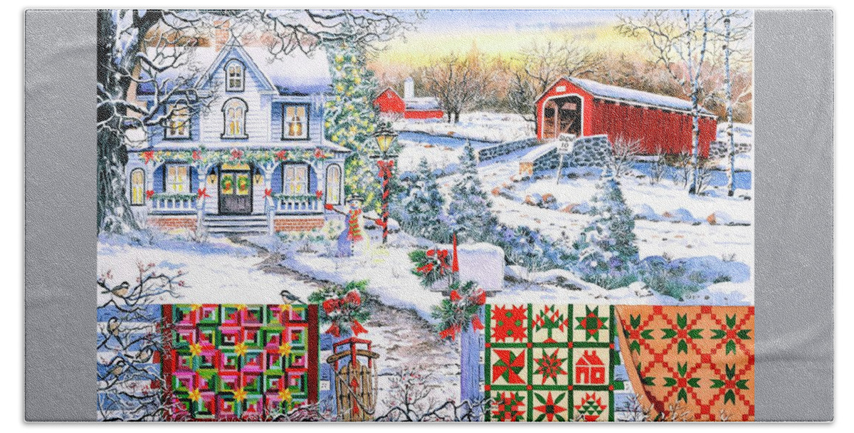 Snow Bath Towel featuring the painting Country Christmas by Diane Phalen