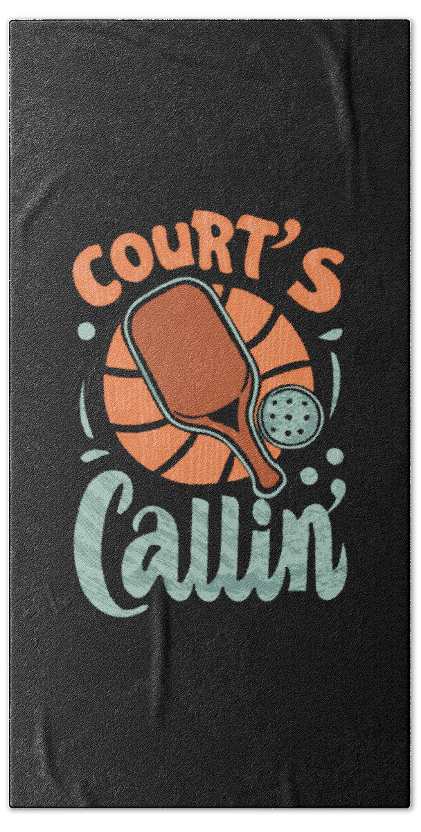 Courts Callin Bath Towel featuring the digital art Courts Callin Pickleball Retro by Flippin Sweet Gear