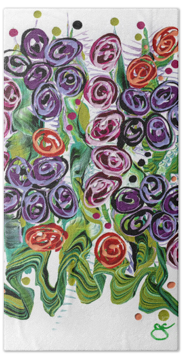Acrylic Fluid Floral Painting Bath Towel featuring the painting Courtyard Garden by Jane Crabtree