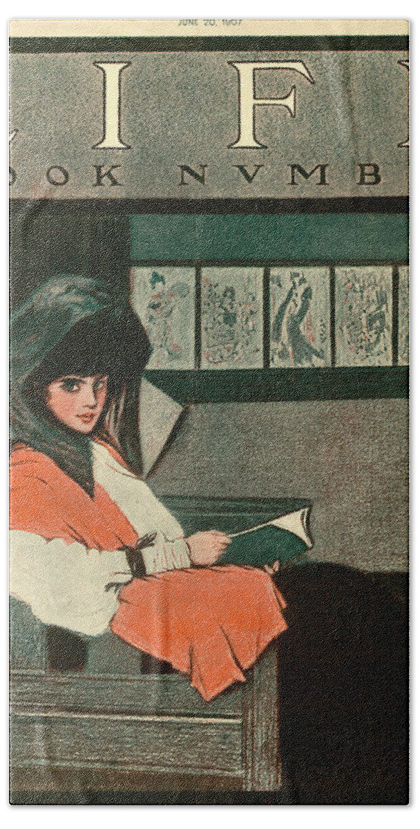 Woman Reading A Book Bath Towel featuring the mixed media Cover of Life Magazine June 20, 1907 by Sewell Collins
