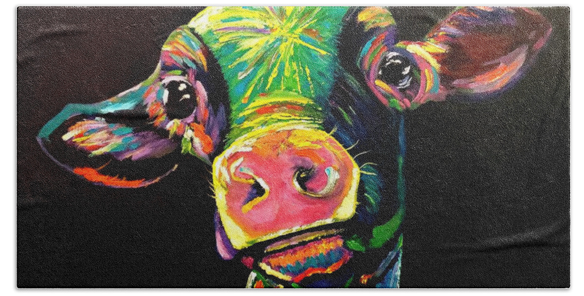 Pop Art Bath Towel featuring the painting Cow by Joyce Auteri