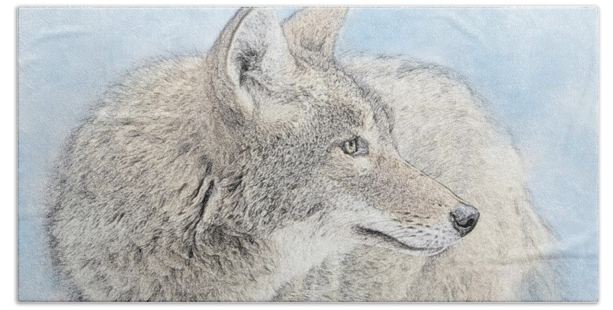 Coyote Bath Towel featuring the photograph Coyote Photo Sketch by Patti Deters