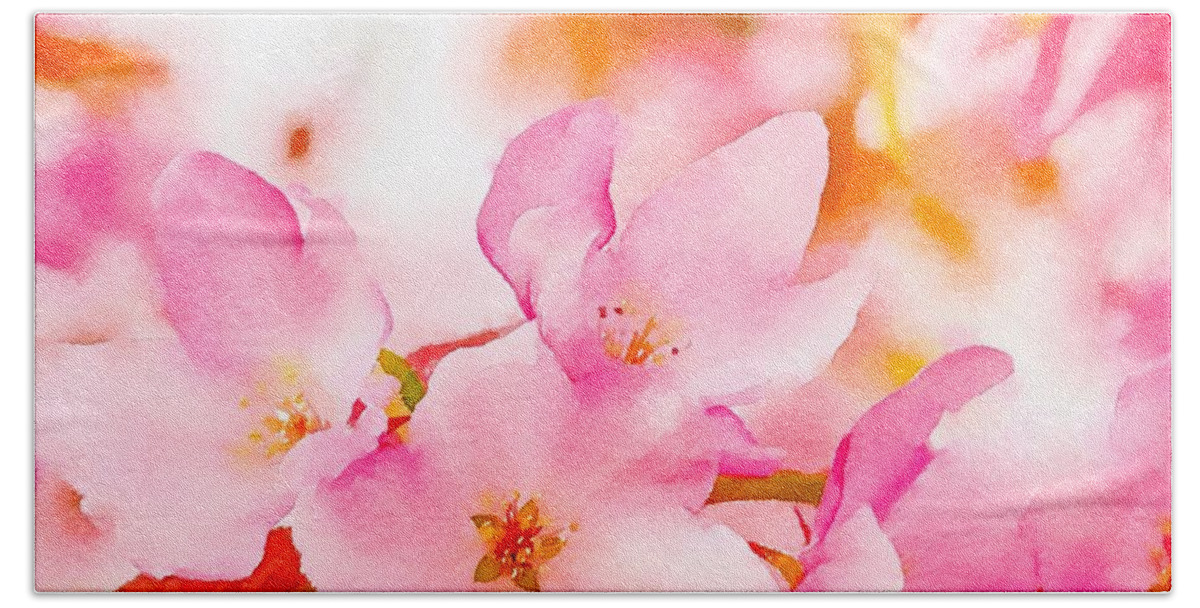 Watercolor Hand Towel featuring the mixed media PInk Crab Apple Blossoms Watercolor by Susan Rydberg