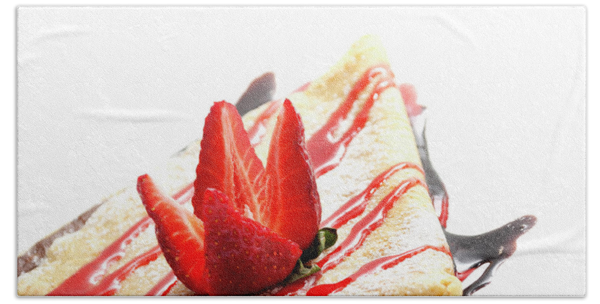 Crepes Hand Towel featuring the photograph Crepes with chocolate and strawberry by Jelena Jovanovic