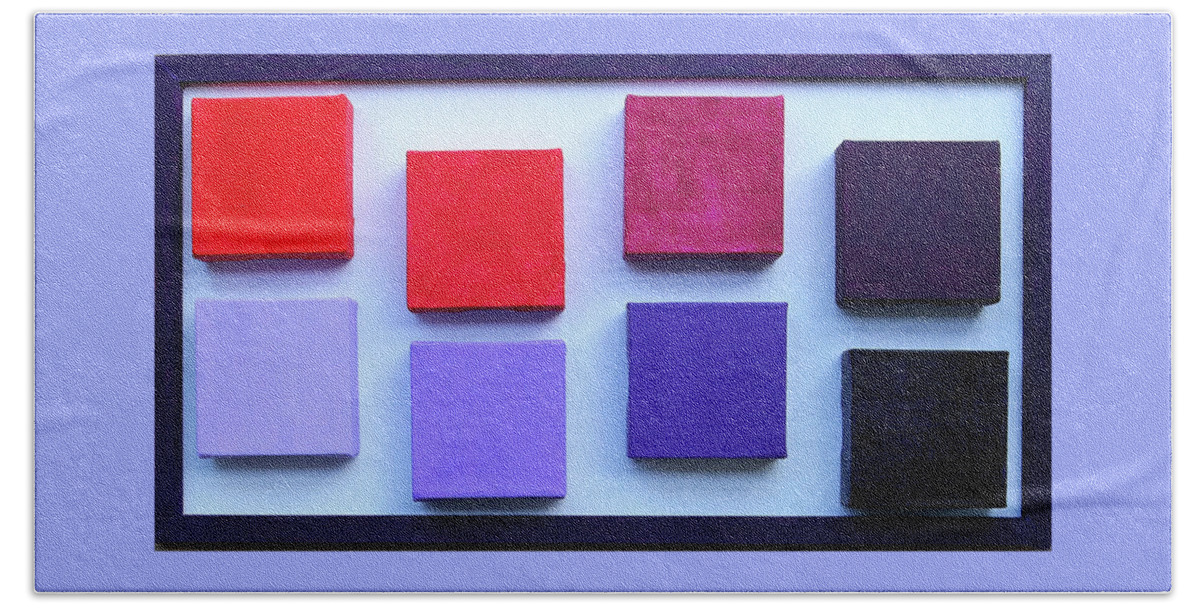 Red Bath Towel featuring the painting Crimson to Purple Harmony by Deborah Boyd