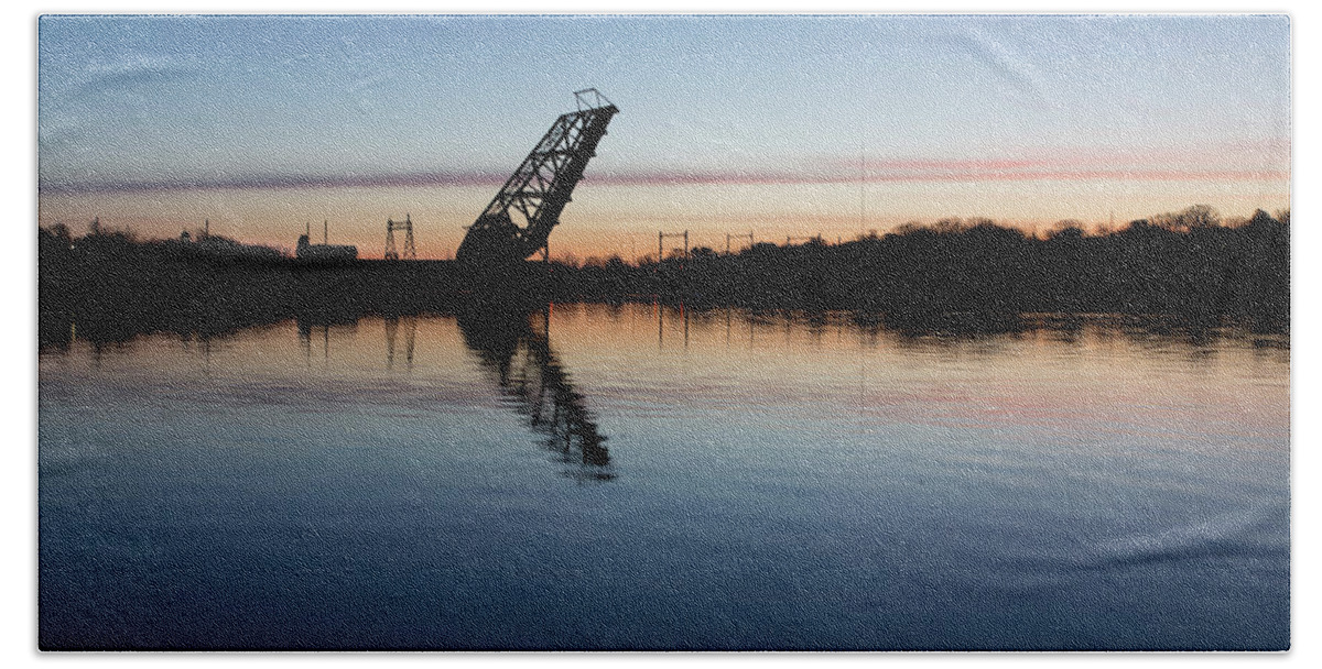 Crook Point Hand Towel featuring the photograph Crook Point Bascule Bridge Sunrise by Andrew Pacheco