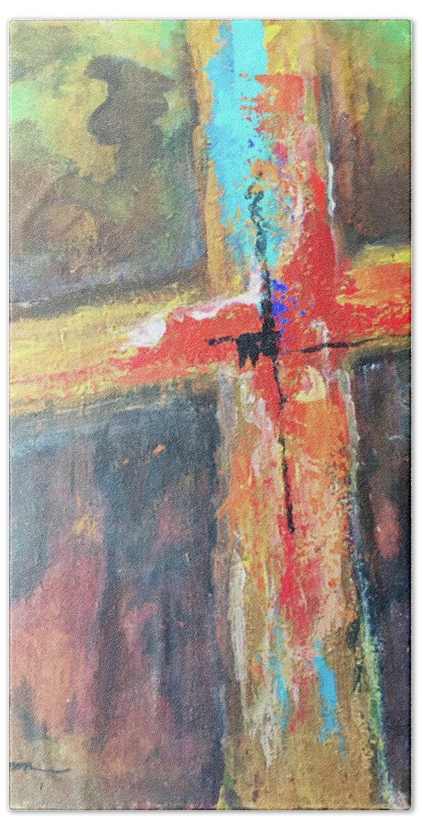 Cross Hand Towel featuring the painting Cross 0 by Doug Simpson