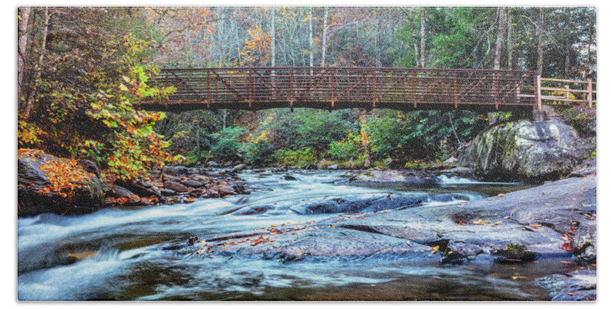 Carolina Bath Towel featuring the photograph Crossing the Bridge at Fires Creek by Debra and Dave Vanderlaan