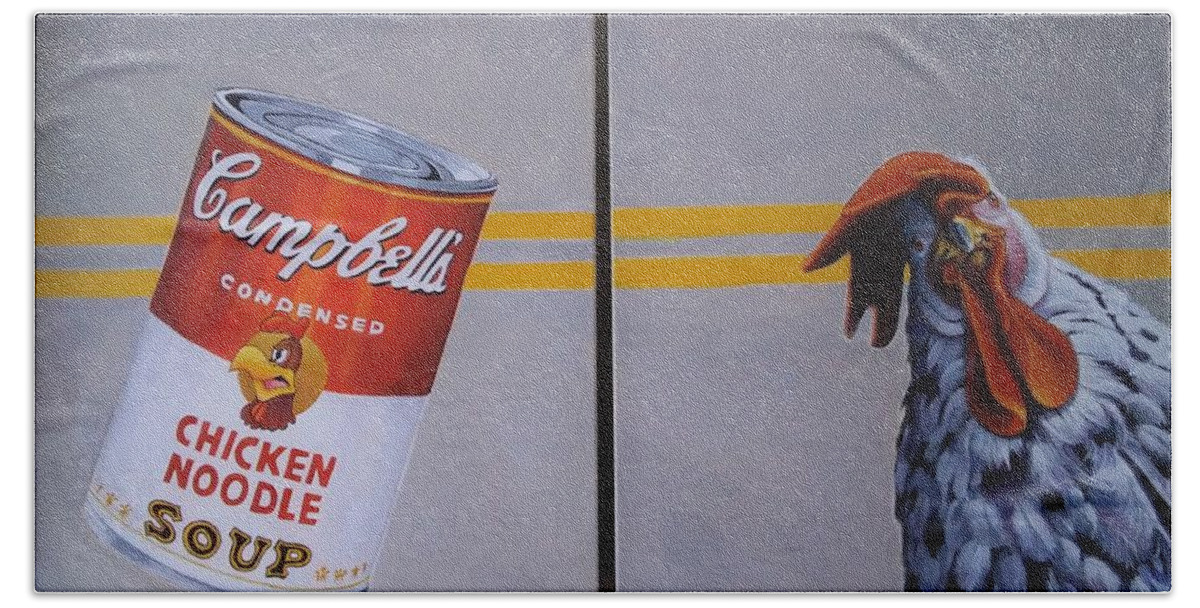 Campbell's Soup Bath Towel featuring the painting Crossing The Road Will Change Your Life Diptych by Jean Cormier