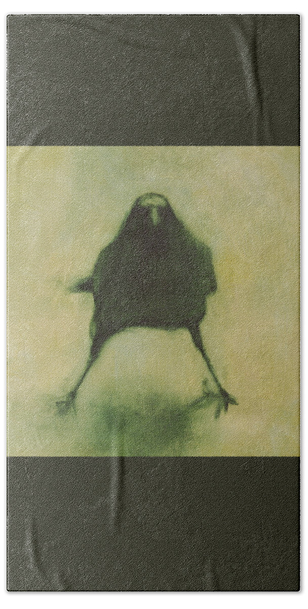 Crow Bath Towel featuring the painting Crow 6 cropped version by David Ladmore