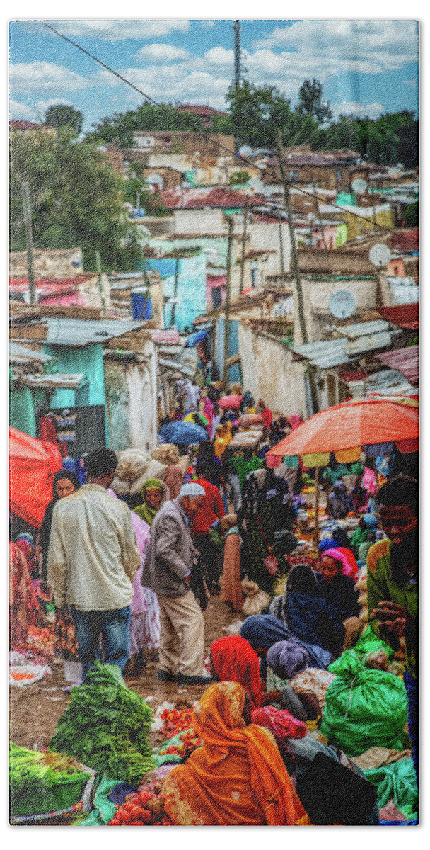 Africa Hand Towel featuring the photograph Crowded Spice Market Harar by Matt Cohen