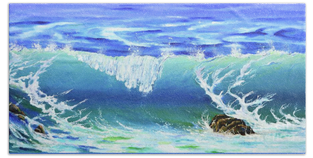 Wave Hand Towel featuring the painting Crystal Blue Wave by Mary Scott