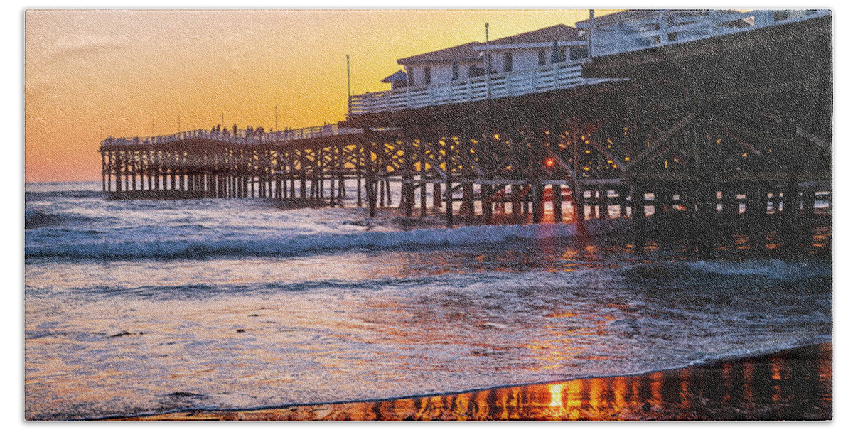 Landscape Hand Towel featuring the photograph Crystal Pier Sunset by Ryan Huebel