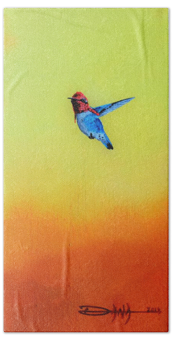 Birds Bath Towel featuring the painting Cuban Bumblebee Hummingbird by Dana Newman