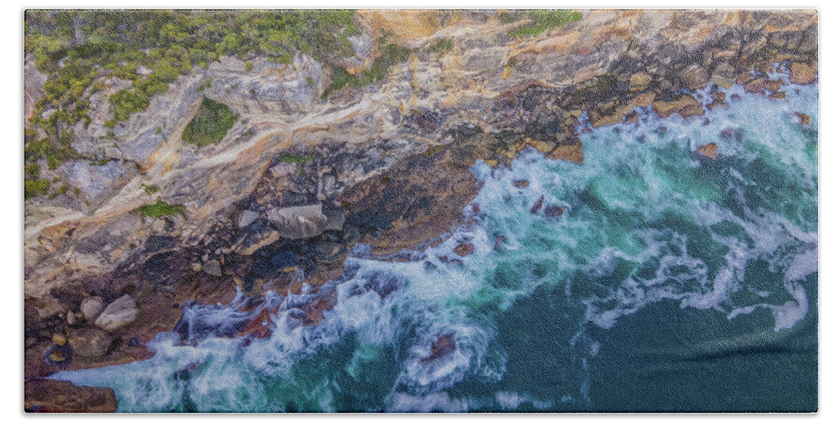 Beach Hand Towel featuring the photograph Curl Curl Rocks by Andre Petrov