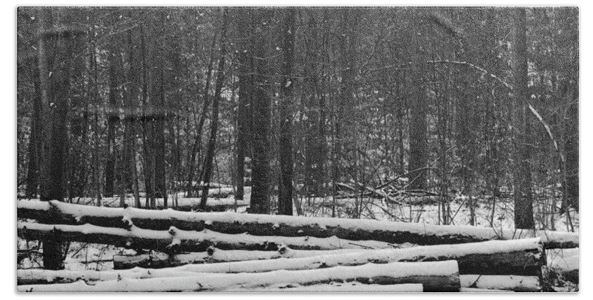 Black And White Hand Towel featuring the photograph Cut logs in Simcoe County Forest by James Canning