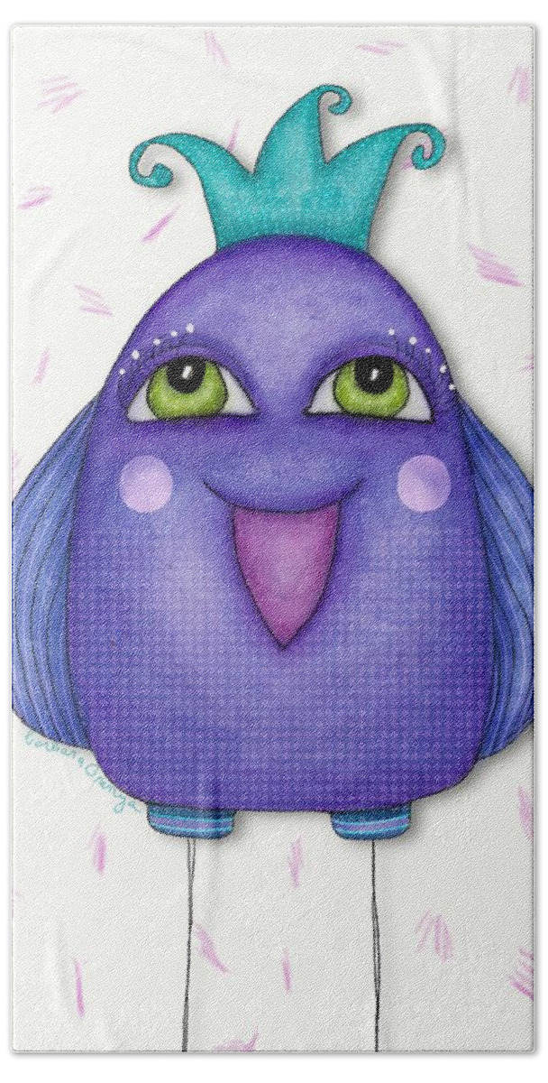 Illustration Hand Towel featuring the mixed media Cute Bird by Barbara Orenya