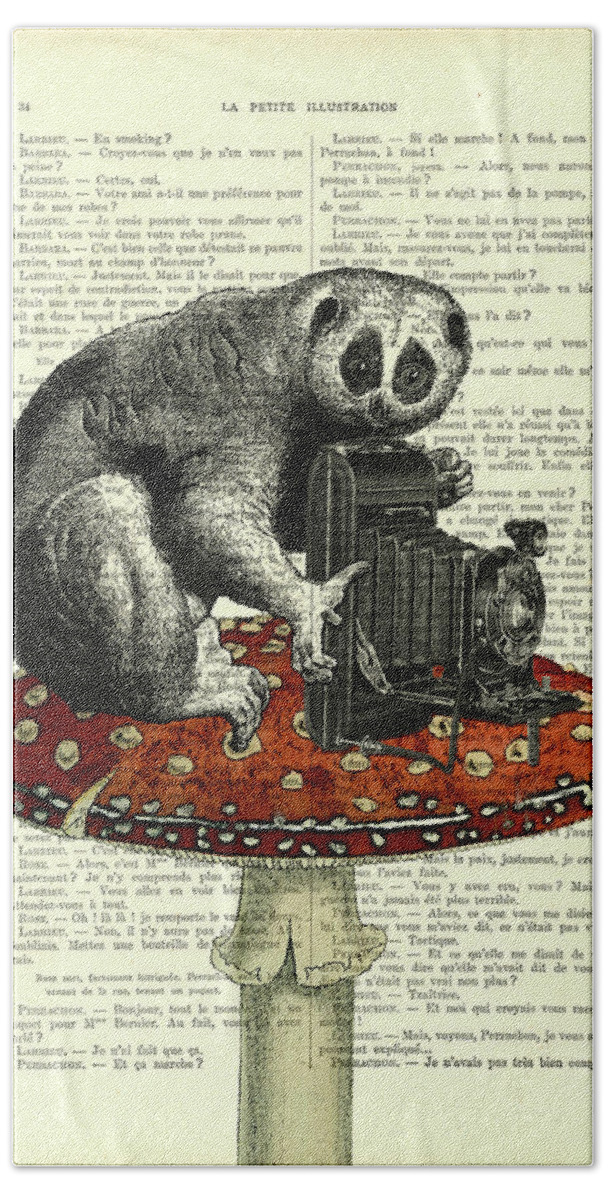 Slow Loris Hand Towel featuring the mixed media Cute Photographer by Madame Memento