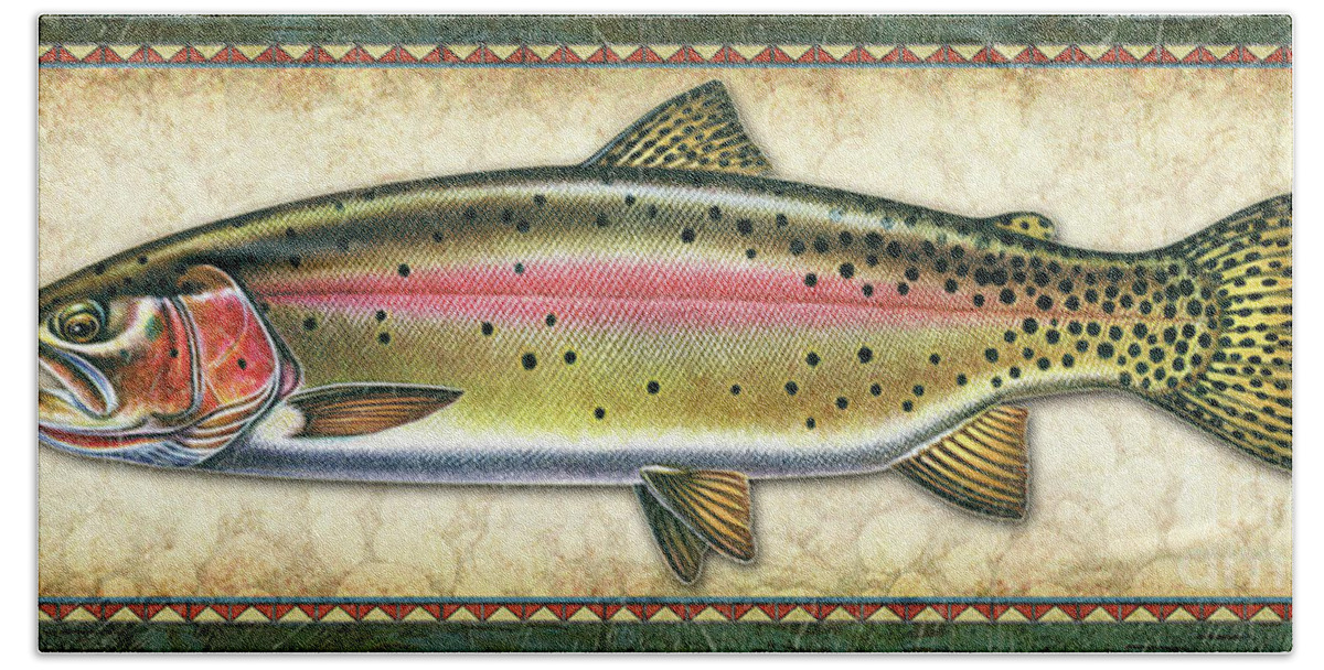 Jon Q Wright Bath Towel featuring the painting Cutthroat Trout study by Jon Q Wright