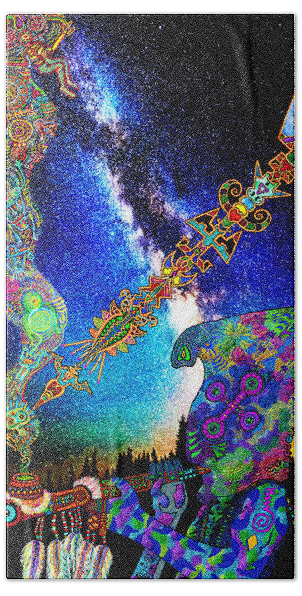 Visionary Hand Towel featuring the mixed media Cygnus Pipe by Myztico Campo